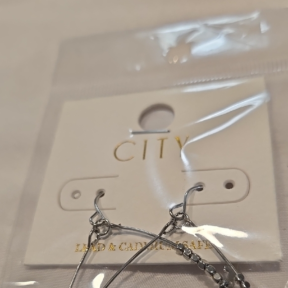 Silver Hoop Earrings with Cross Charms - Picture 2 of 3